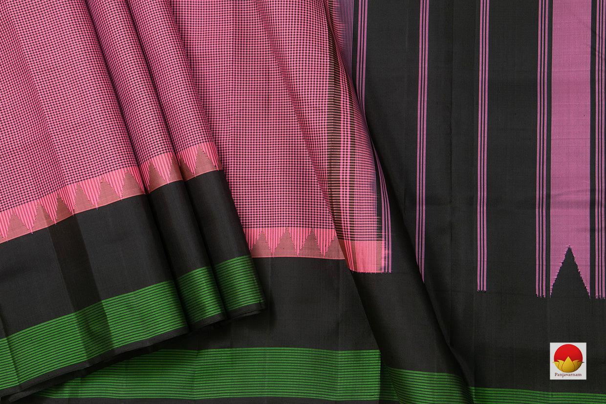 Pink Kanchipuram Silk Saree Handwoven Pure Silk Khasa Khasa Checks Temple Border No Zari PV KNN 194 - Silk Sari - Panjavarnam PV KNN 194