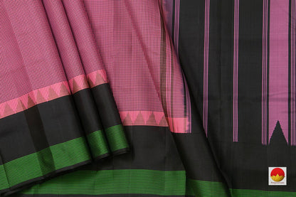 Pink Kanchipuram Silk Saree Handwoven Pure Silk Khasa Khasa Checks Temple Border No Zari PV KNN 194 - Silk Sari - Panjavarnam PV KNN 194