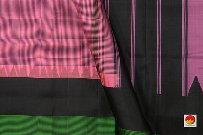 Pink Kanchipuram Silk Saree Handwoven Pure Silk Khasa Khasa Checks Temple Border No Zari PV KNN 194 - Silk Sari - Panjavarnam PV KNN 194