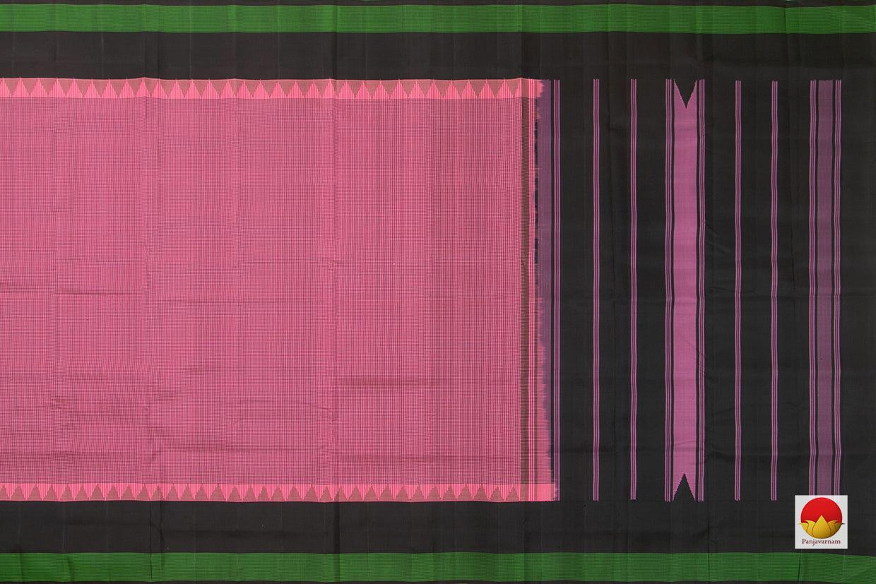 Pink Kanchipuram Silk Saree Handwoven Pure Silk Khasa Khasa Checks Temple Border No Zari PV KNN 194 - Silk Sari - Panjavarnam PV KNN 194