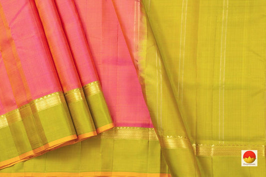 Pink Kanchipuram Silk Saree Handwoven Pure Silk Light Weight With Medium Border Office Wear PV KNN 154 - Silk Sari - Panjavarnam