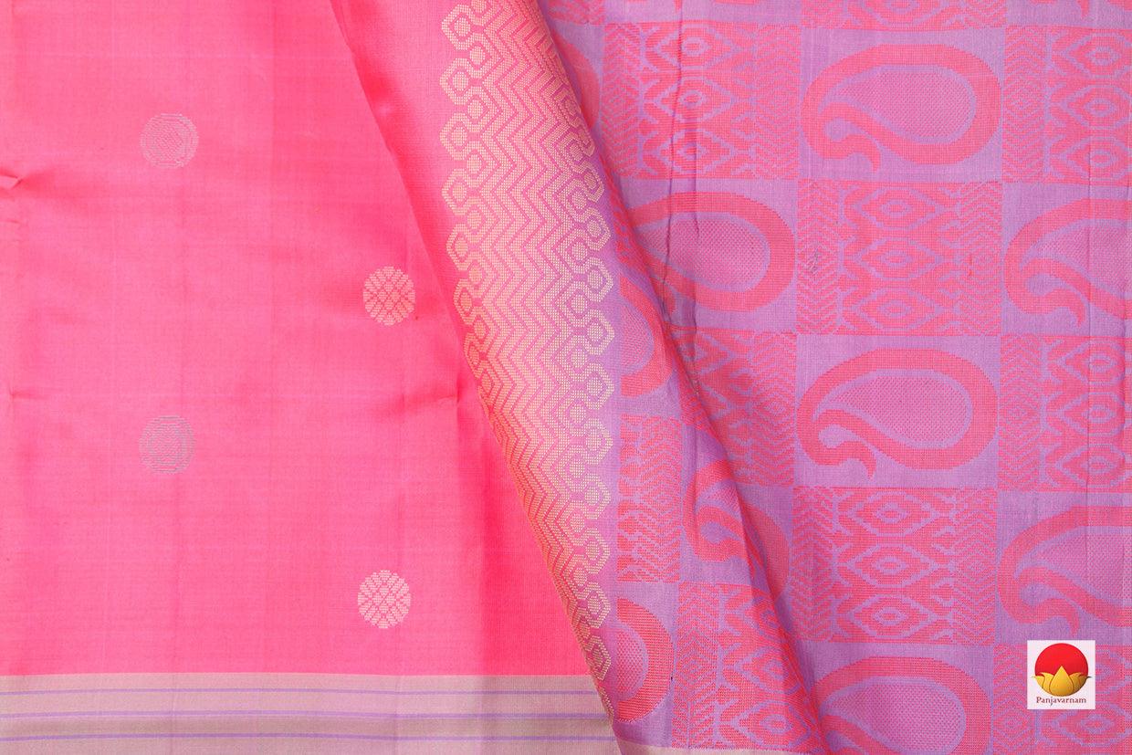 Pink Kanchipuram Silk Saree Handwoven Pure Silk No Zari Light Weight With Medium Border Office Wear PV KNN 174 - Silk Sari - Panjavarnam