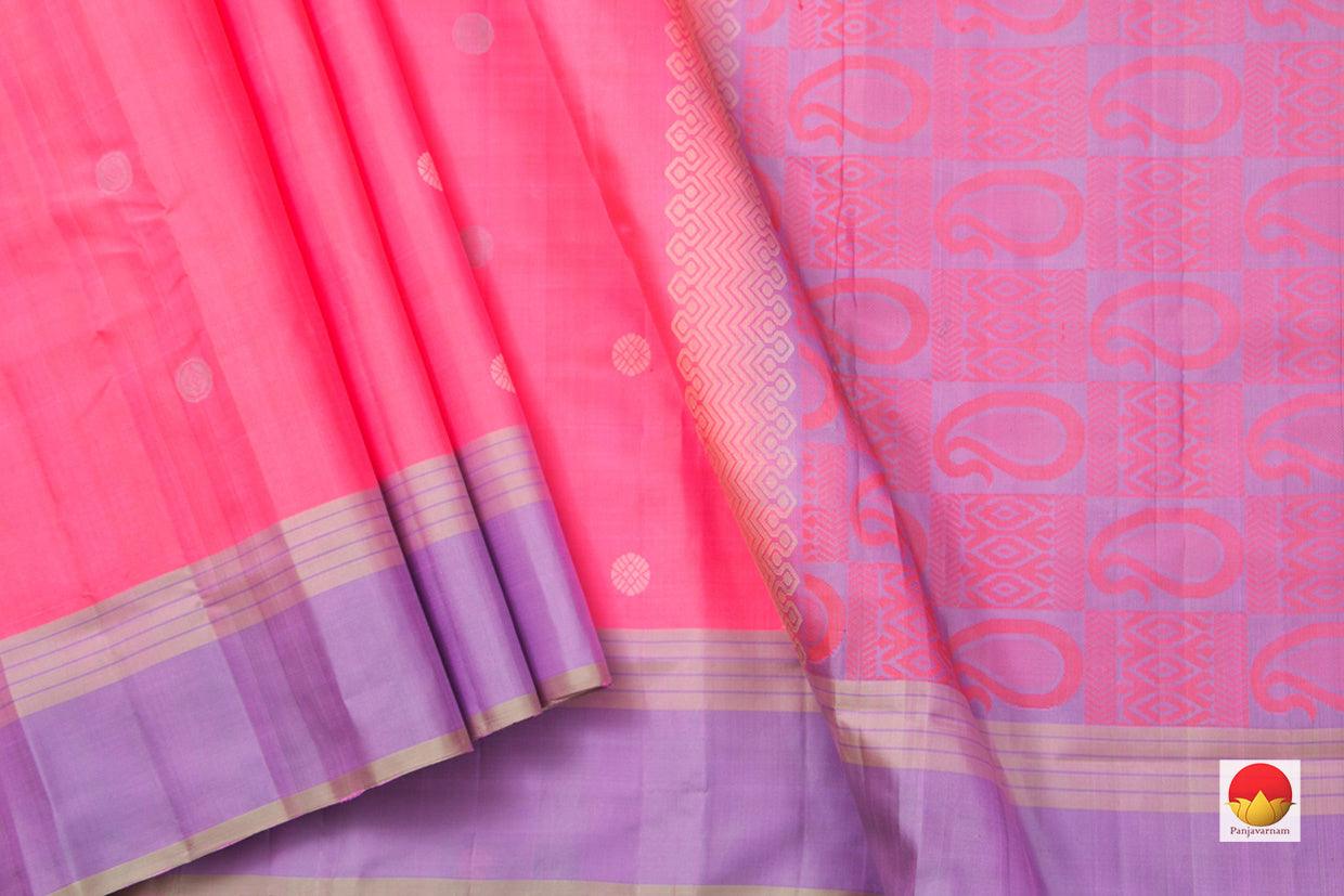 Pink Kanchipuram Silk Saree Handwoven Pure Silk No Zari Light Weight With Medium Border Office Wear PV KNN 174 - Silk Sari - Panjavarnam PV KNN 174