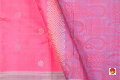 Pink Kanchipuram Silk Saree Handwoven Pure Silk No Zari Light Weight With Medium Border Office Wear PV KNN 174 - Silk Sari - Panjavarnam PV KNN 174