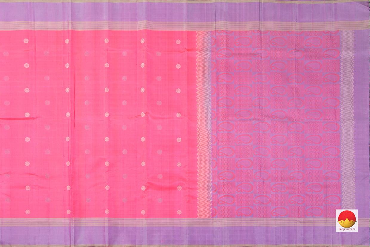 Pink Kanchipuram Silk Saree Handwoven Pure Silk No Zari Light Weight With Medium Border Office Wear PV KNN 174 - Silk Sari - Panjavarnam PV KNN 174