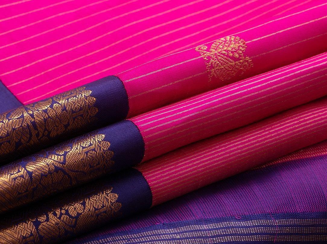 Pink Kanchipuram Silk Saree Handwoven Pure Silk Pure Zari Vaira Oosi For Wedding Wear PV NYC 744 - Silk Sari - Panjavarnam PV NYC 744