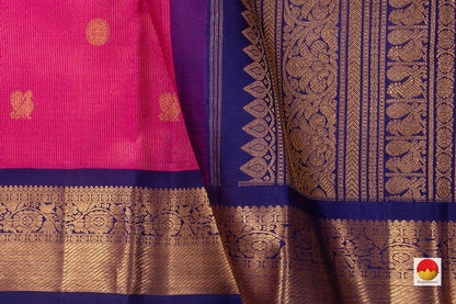 Pink Kanchipuram Silk Saree Handwoven Pure Silk Pure Zari Vaira Oosi For Wedding Wear PV NYC 744 - Silk Sari - Panjavarnam PV NYC 744