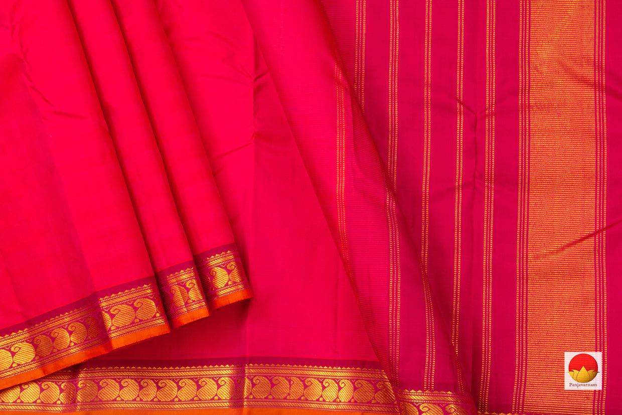 Pink Kanchipuram Silk Saree Handwoven Pure Silk Pure Zari With Small Border For Festive Wear PV J 3126 - Silk Sari - Panjavarnam PV J 3126