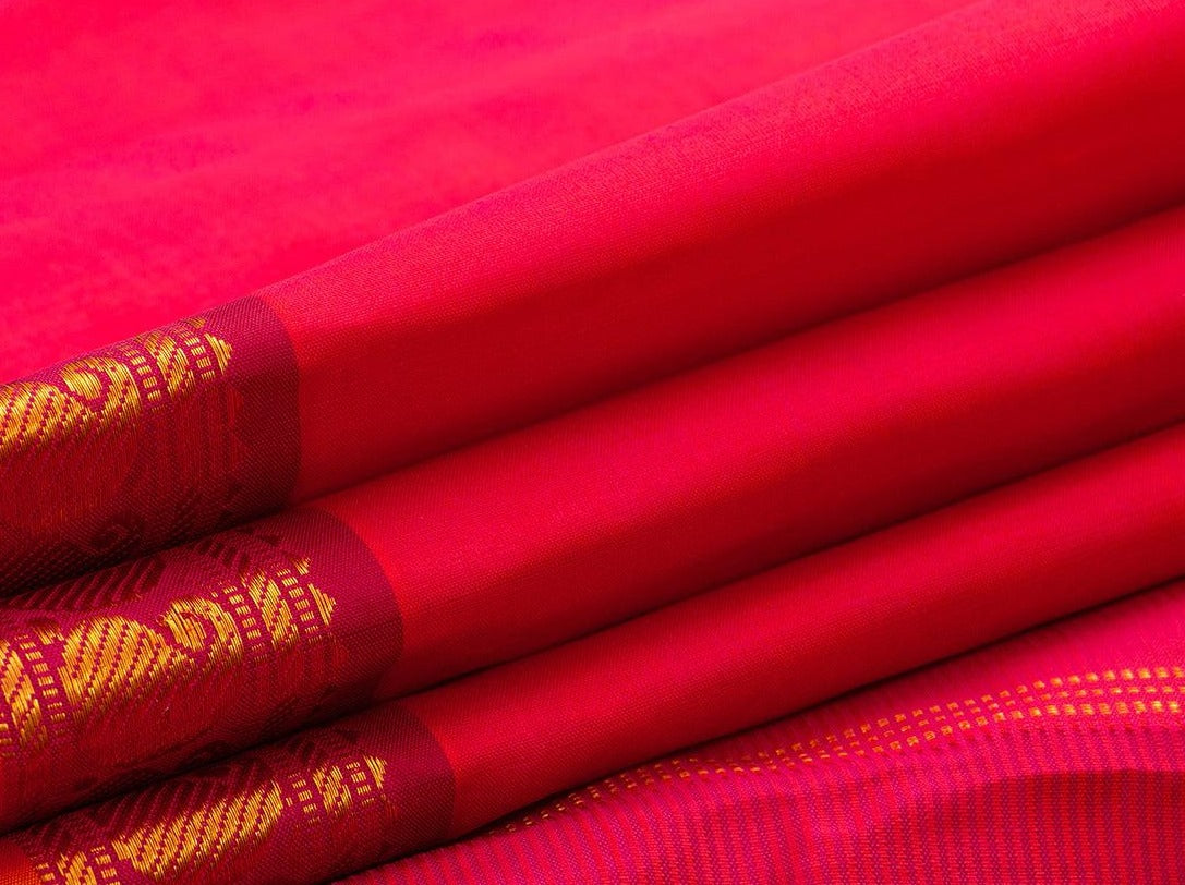 Pink Kanchipuram Silk Saree Handwoven Pure Silk Pure Zari With Small Border For Festive Wear PV J 3126 - Silk Sari - Panjavarnam PV J 3126