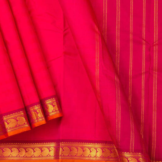 Pink Kanchipuram Silk Saree Handwoven Pure Silk Pure Zari With Small Border For Festive Wear PV J 3126 - Silk Sari - Panjavarnam PV J 3126