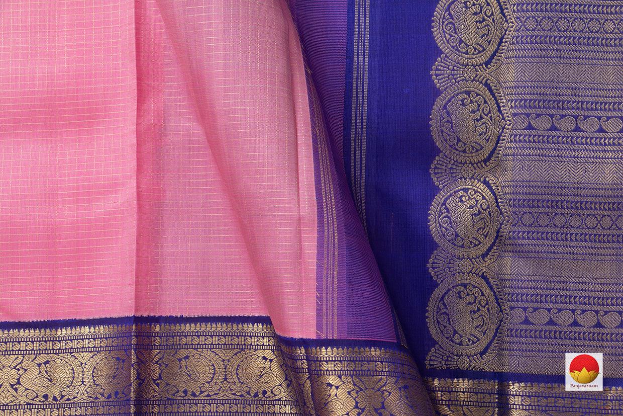 Pink Kanchipuram Silk Saree Vaira Oosi With A Contrast Blue Border Handwoven Pure Silk Pure Zari For Wedding Wear PV NYC 897 - Silk Sari - Panjavarnam