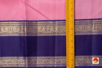 Pink Kanchipuram Silk Saree Vaira Oosi With A Contrast Blue Border Handwoven Pure Silk Pure Zari For Wedding Wear PV NYC 897 - Silk Sari - Panjavarnam