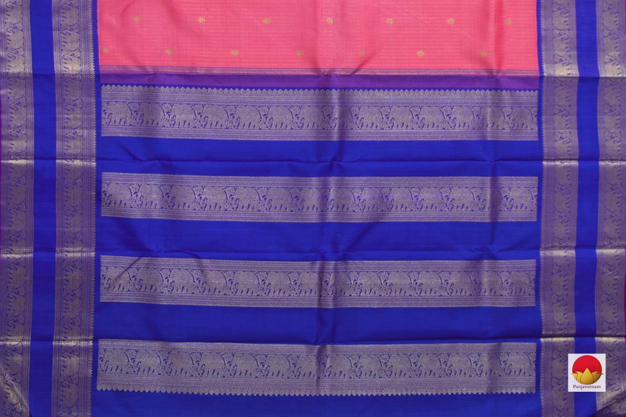 Pink Kanchipuram Silk Saree With Blue Korvai Rettai Pettu Border Handwoven Pure Silk Pure Zari For Bridal Wear PV NYC 938 - Silk Sari - Panjavarnam