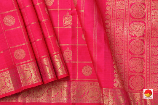 Pink Kanchipuram Silk Saree With Gold Checks Enclosing Chakram And Annam Motifs Handwoven Pure Silk Pure Zari For Wedding Wear PV NYC 900 - Silk Sari - Panjavarnam