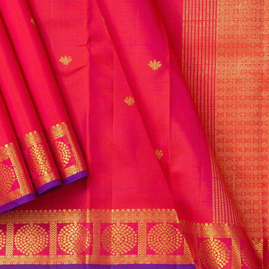 Pink Kanchipuram Silk Saree With Kamalam Motifs Handwoven Pure Silk Pure Zari For Festive Wear PV ABI 1234 - Silk Sari - Panjavarnam PV ABI 1234