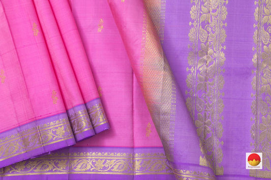 Pink Kanchipuram Silk Saree With Lavender Border Handwoven Pure Silk Pure Zari For Festive Wear PV SA 2034 - - Panjavarnam