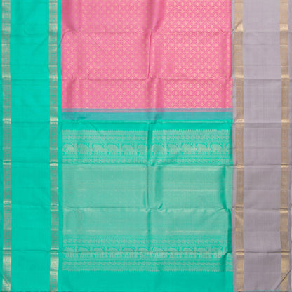 Pink Kanchipuram Silk Saree With Medium Ganga Jamuna Border Handwoven Pure Silk For Wedding Wear PV NYC 1145 - Silk Sari - Panjavarnam PV NYC 1145