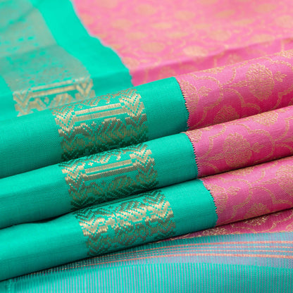 Pink Kanchipuram Silk Saree With Medium Ganga Jamuna Border Handwoven Pure Silk For Wedding Wear PV NYC 1145 - Silk Sari - Panjavarnam PV NYC 1145