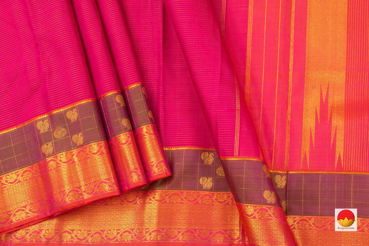 Pink Kanchipuram Silk Saree With Muthu Kattam Handwoven Pure Silk Pure Zari For Festive Wear PV J 3151 - Silk Sari - Panjavarnam