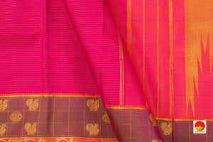 Pink Kanchipuram Silk Saree With Muthu Kattam Handwoven Pure Silk Pure Zari For Festive Wear PV J 3151 - Silk Sari - Panjavarnam PV J 3151