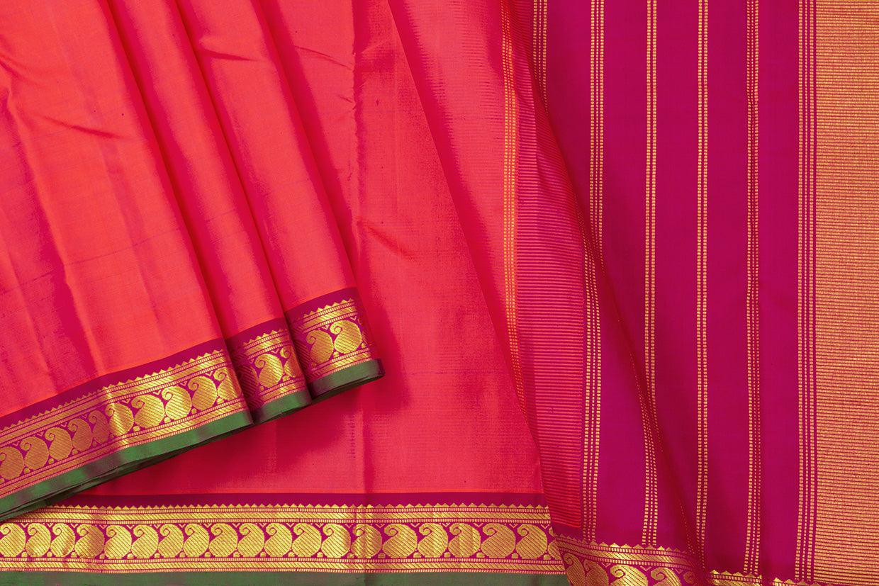 Pink Kanchipuram Silk Saree With Short Border Handwoven Pure Silk For Festive Wear PV J 451 - Silk Sari - Panjavarnam PV J 451