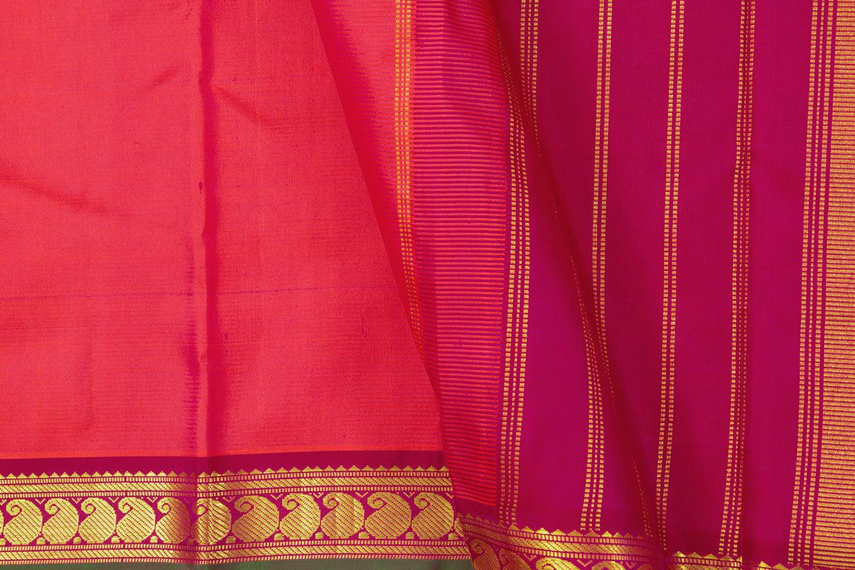 Pink Kanchipuram Silk Saree With Short Border Handwoven Pure Silk For Festive Wear PV J 451 - Silk Sari - Panjavarnam PV J 451