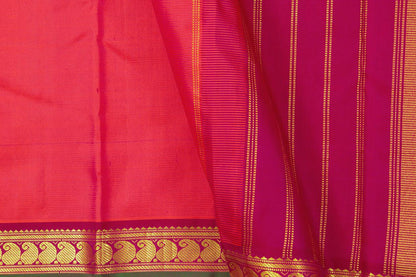 Pink Kanchipuram Silk Saree With Short Border Handwoven Pure Silk For Festive Wear PV J 451 - Silk Sari - Panjavarnam PV J 451