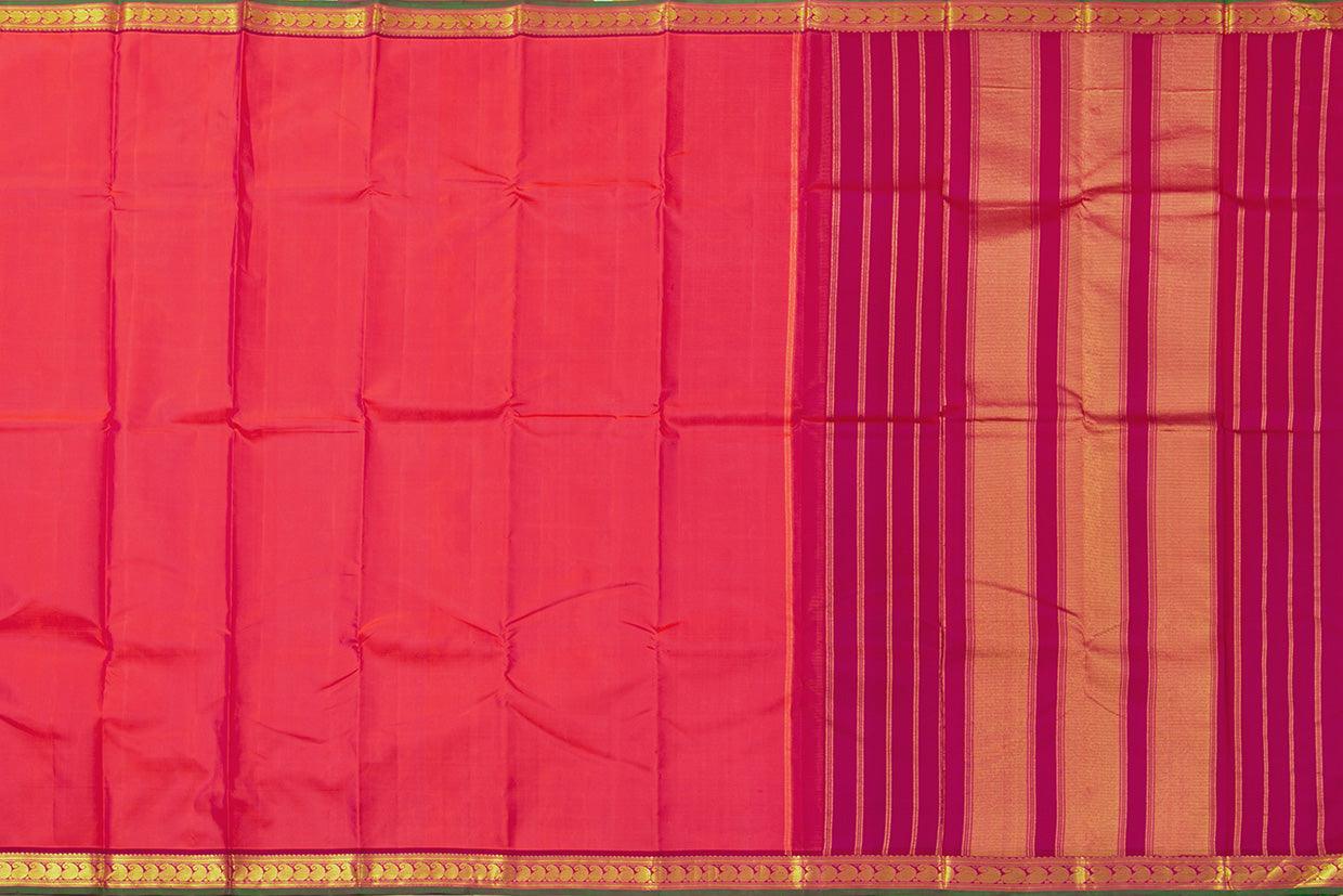 Pink Kanchipuram Silk Saree With Short Border Handwoven Pure Silk For Festive Wear PV J 451 - Silk Sari - Panjavarnam PV J 451