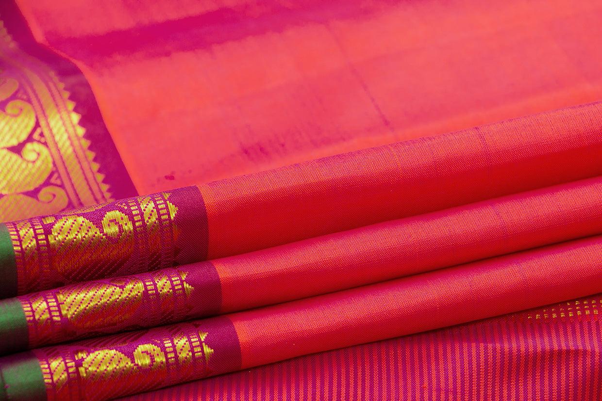 Pink Kanchipuram Silk Saree With Short Border Handwoven Pure Silk For Festive Wear PV J 451 - Silk Sari - Panjavarnam PV J 451