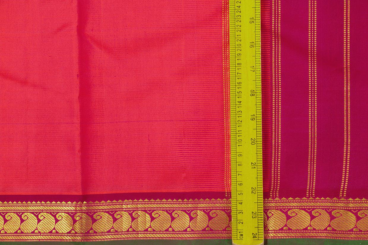 Pink Kanchipuram Silk Saree With Short Border Handwoven Pure Silk For Festive Wear PV J 451 - Silk Sari - Panjavarnam PV J 451