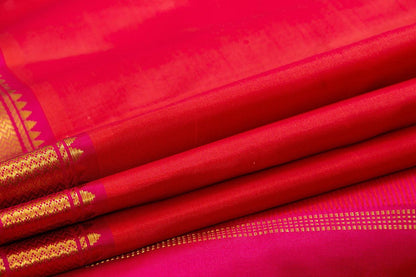 Pink Kanchipuram Silk Saree With Small Border Handwoven Pure Silk For Festive Wear PV J 444 - Silk Sari - Panjavarnam PV J 444