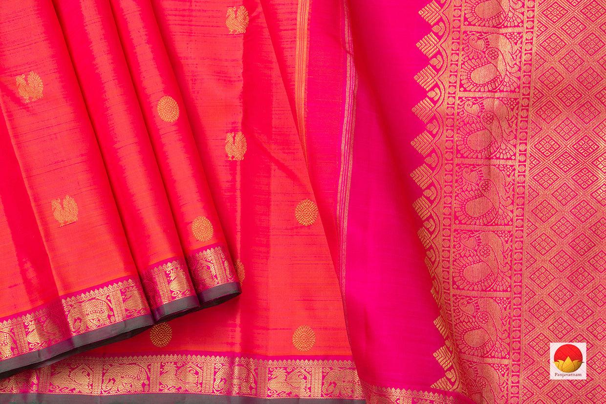 Pink Kanchipuram Silk Saree With Small Border Handwoven Pure Silk Pure Zari For Bride's Maid PV NYC 946 - Silk Sari - Panjavarnam