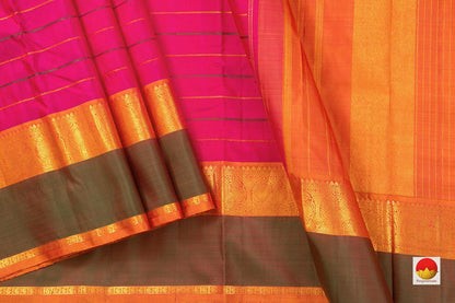 Pink Kanchipuram Silk Saree With Veldhari Stripes Handwoven Pure Silk Pure Zari For Festive Wear - PV J 7264 - Silk Sari - Panjavarnam PV J 7264