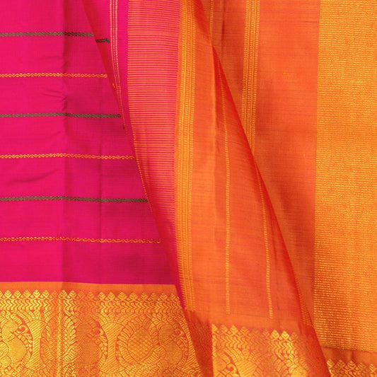Pink Kanchipuram Silk Saree With Veldhari Stripes Handwoven Pure Silk Pure Zari For Festive Wear - PV J 7264 - Silk Sari - Panjavarnam PV J 7264