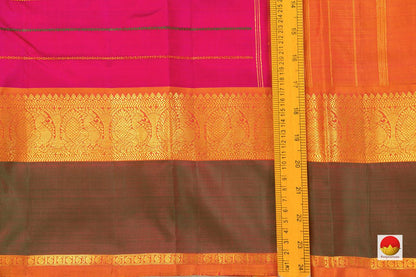 Pink Kanchipuram Silk Saree With Veldhari Stripes Handwoven Pure Silk Pure Zari For Festive Wear - PV J 7264 - Silk Sari - Panjavarnam PV J 7264