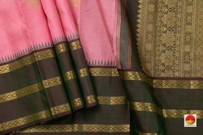 Pink Kanchipuram Silk Saree With Zari Checks Handwoven Pure Silk Pure Zari PV NYC 633 - Silk Sari - Panjavarnam PV NYC 633