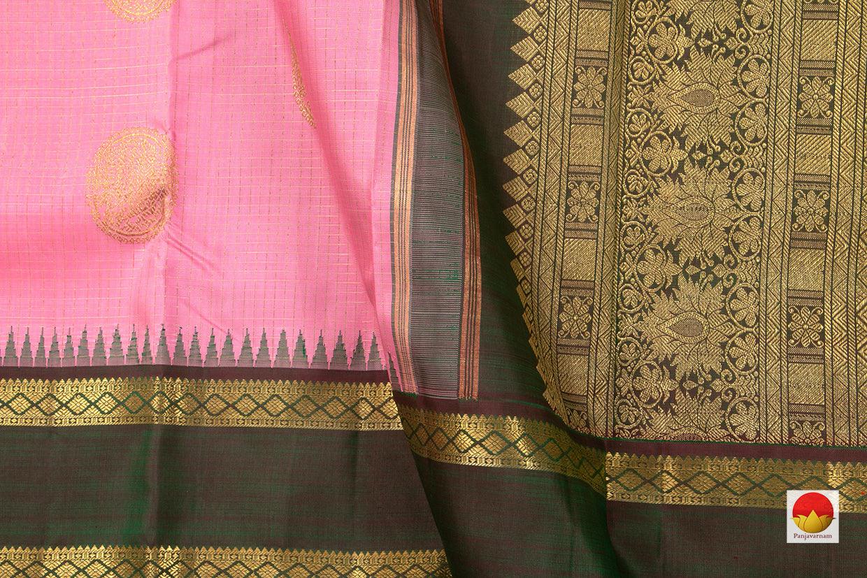 Pink Kanchipuram Silk Saree With Zari Checks Handwoven Pure Silk Pure Zari PV NYC 633 - Silk Sari - Panjavarnam PV NYC 633