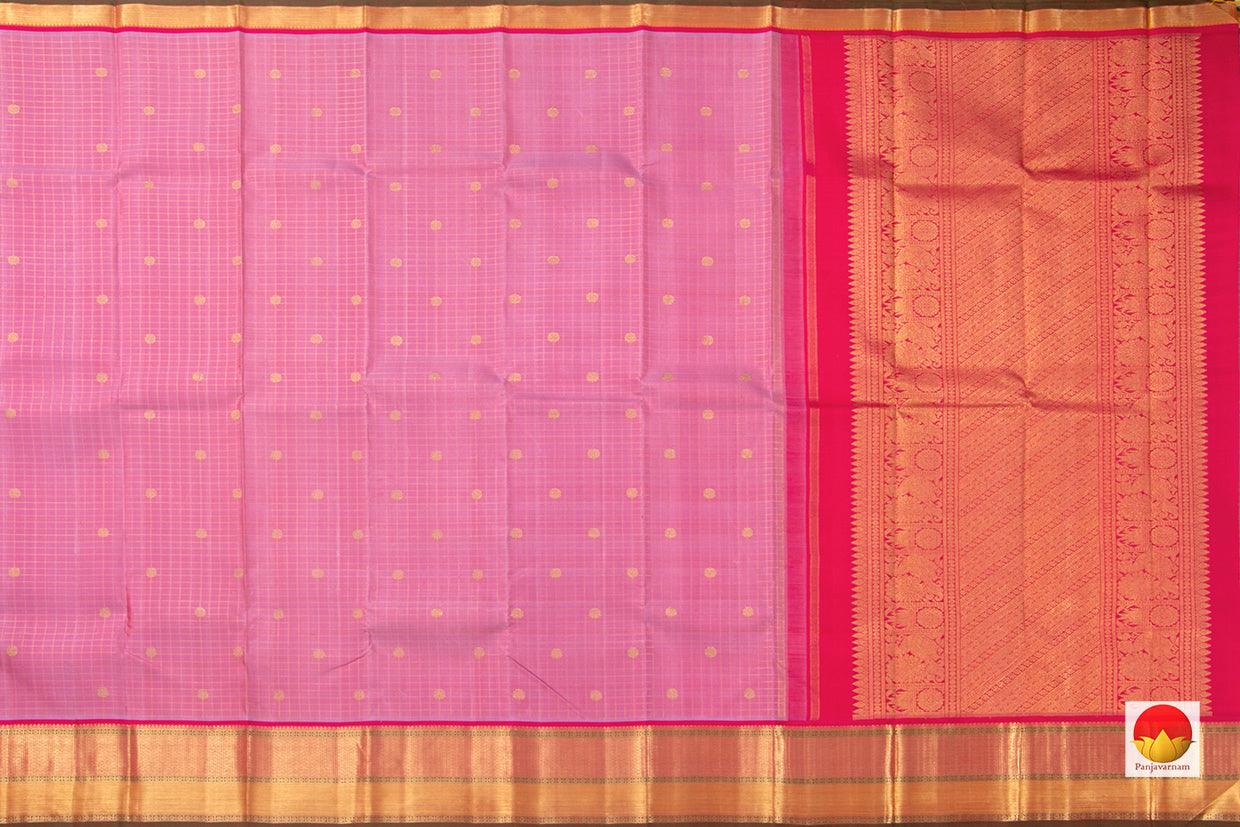 Pink Kanchipuram Silk Saree Zari Checks Handwoven Pure Silk Pure Zari Wedding Wear PV NYC 813 - Silk Sari - Panjavarnam