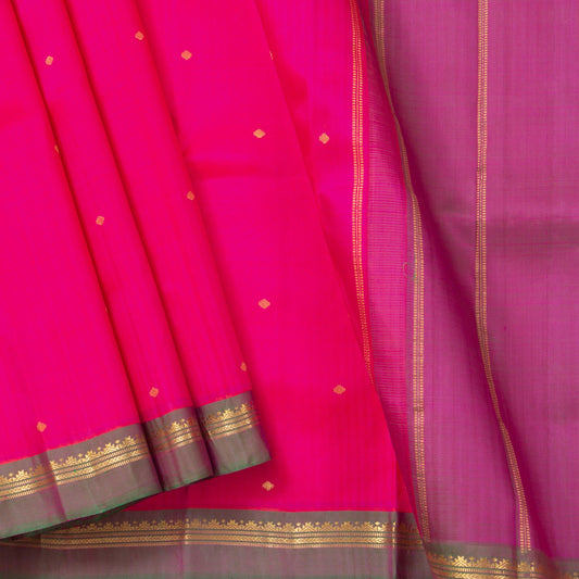 Pink Kanjivaram Silk Saree With Medium Border Handwoven Pure Silk For Festive Wear PV ABI 2230 - Silk Sari - Panjavarnam PV ABI 2230