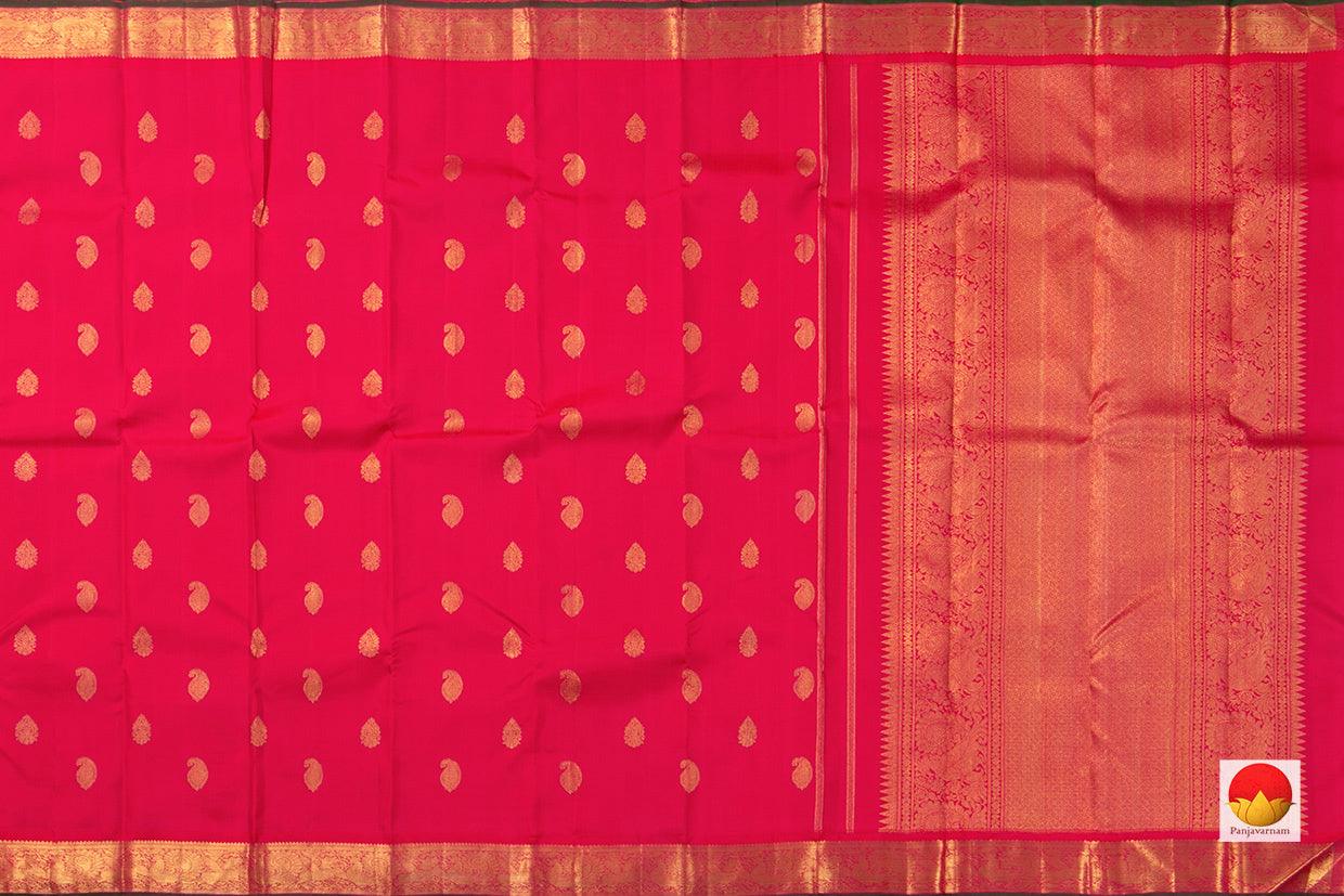 Pink Paisley Zari Butta Kanchipuram Silk Saree Handwoven Pure Silk Pure Zari For Festive Wear PV GTA 72 - Silk Sari - Panjavarnam