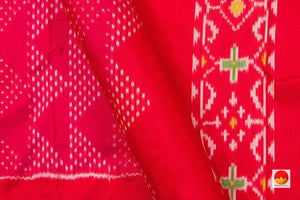 Pink Pochampally Silk Saree With Red Border Ikat Handwoven Pure Silk For Office Wear PIK 319 - Silk Sari - Panjavarnam PIK 319