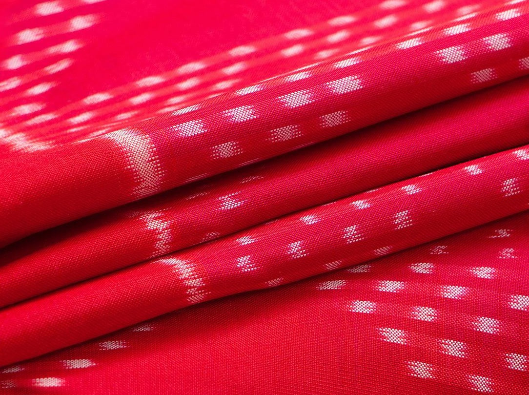 Pink Pochampally Silk Saree With Red Border Ikat Handwoven Pure Silk For Office Wear PIK 319 - Silk Sari - Panjavarnam PIK 319