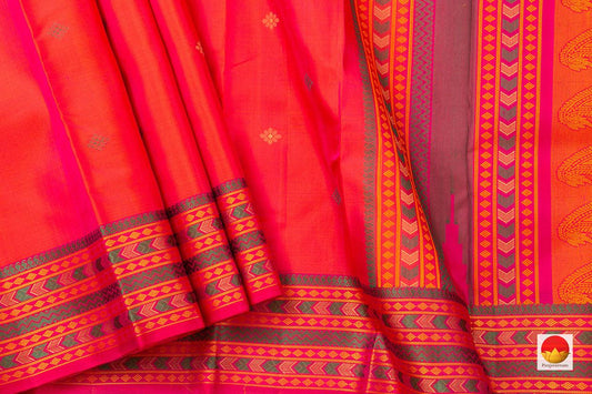 Pink With Floral Buttas Kanchipuram Silk Saree Handwoven Pure Silk No Zari For Festive Wear PV RM NZ 440 - Silk Sari - Panjavarnam