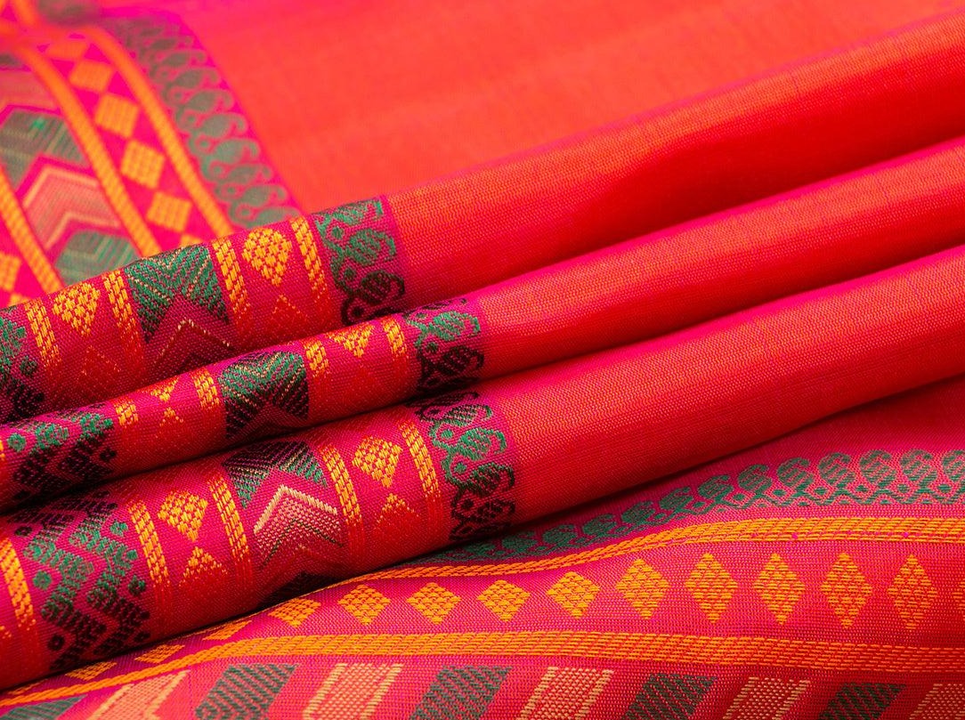 Pink With Floral Buttas Kanchipuram Silk Saree Handwoven Pure Silk No Zari For Festive Wear PV RM NZ 440 - Silk Sari - Panjavarnam