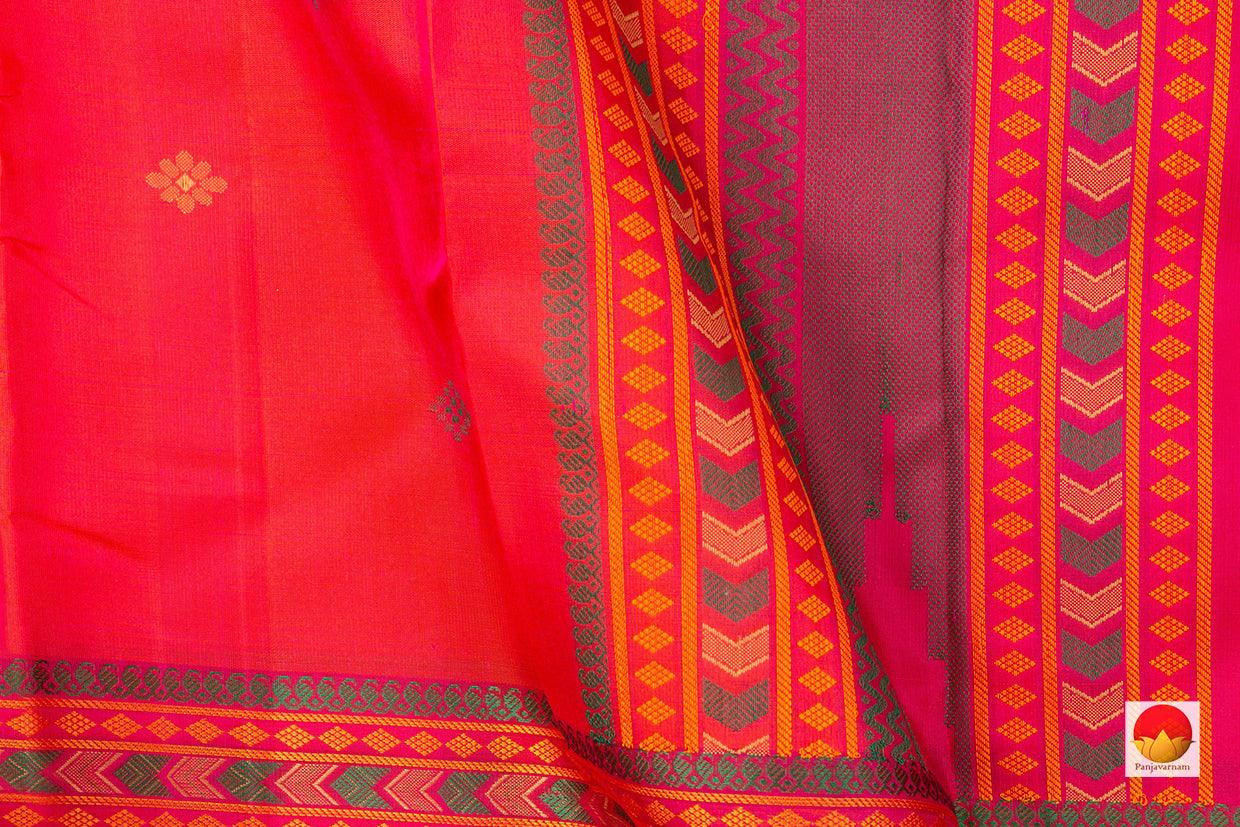 Pink With Floral Buttas Kanchipuram Silk Saree Handwoven Pure Silk No Zari For Festive Wear PV RM NZ 440 - Silk Sari - Panjavarnam PV RM NZ 440