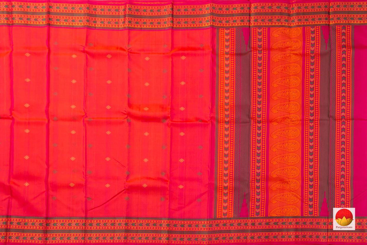 Pink With Floral Buttas Kanchipuram Silk Saree Handwoven Pure Silk No Zari For Festive Wear PV RM NZ 440 - Silk Sari - Panjavarnam PV RM NZ 440