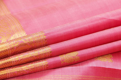 Pink With Peacock Motifs Kanchipuram Silk Saree With Small Border Handwoven Pure Silk For Wedding Wear PV NYC 999 - Silk Sari - Panjavarnam