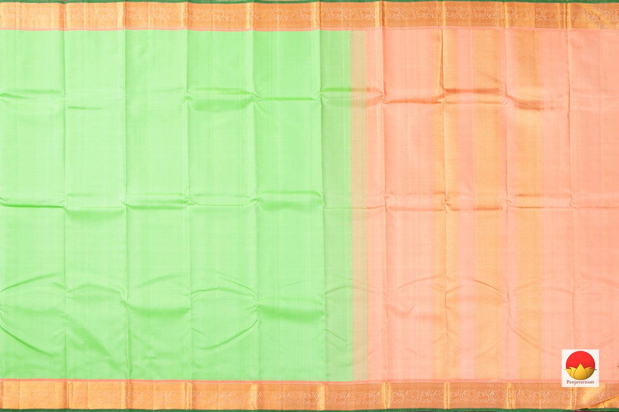 Pista Green And Peach Kanchipuram Silk Saree With Medium Border Handwoven Pure Silk For Festive Wear PV J 229 - Silk Sari - Panjavarnam
