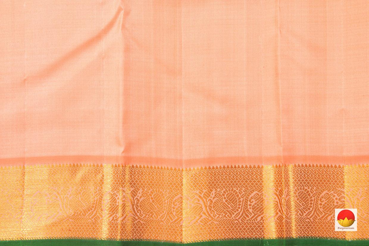 Pista Green And Peach Kanchipuram Silk Saree With Medium Border Handwoven Pure Silk For Festive Wear PV J 229 - Silk Sari - Panjavarnam