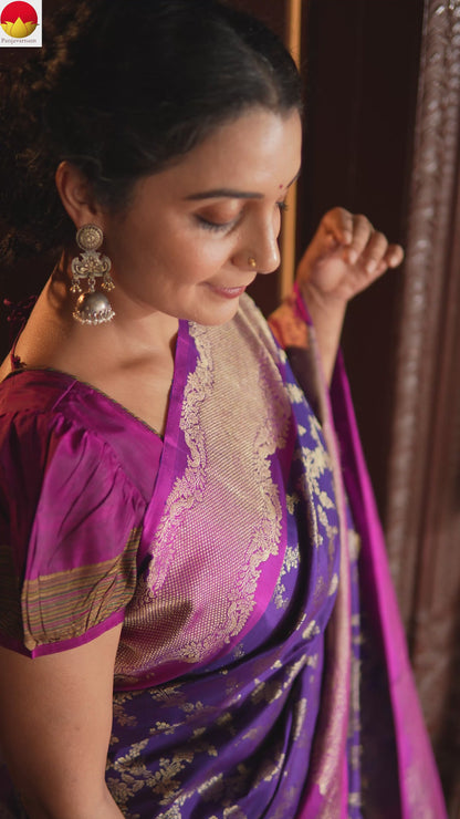 Purple And Pink Kanchipuram Silk Saree For Festive Wear PV MEN 306